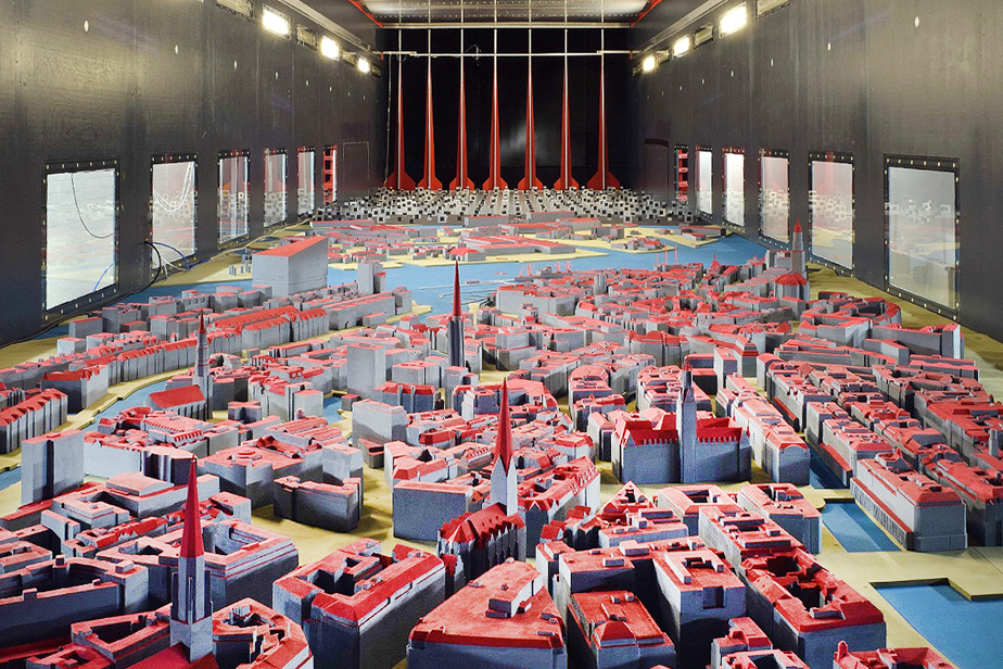 Wind tunnel WOTAN with a model of the inner city area of Hamburg