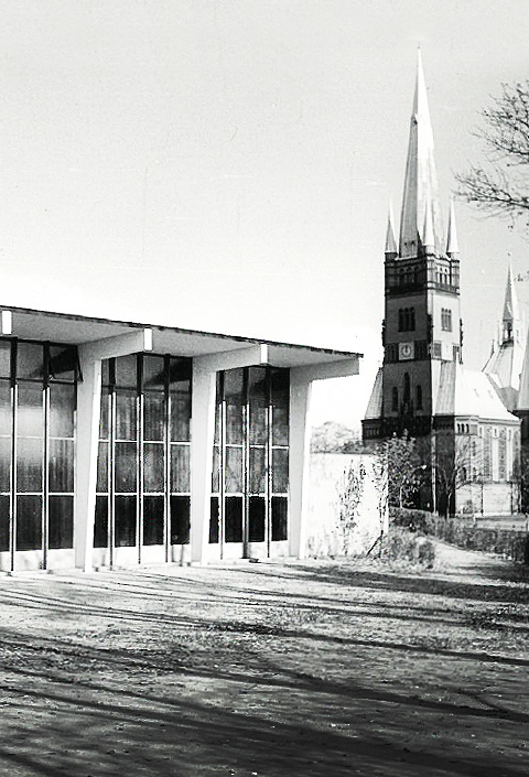 View of the newly built gym hall, about 1960