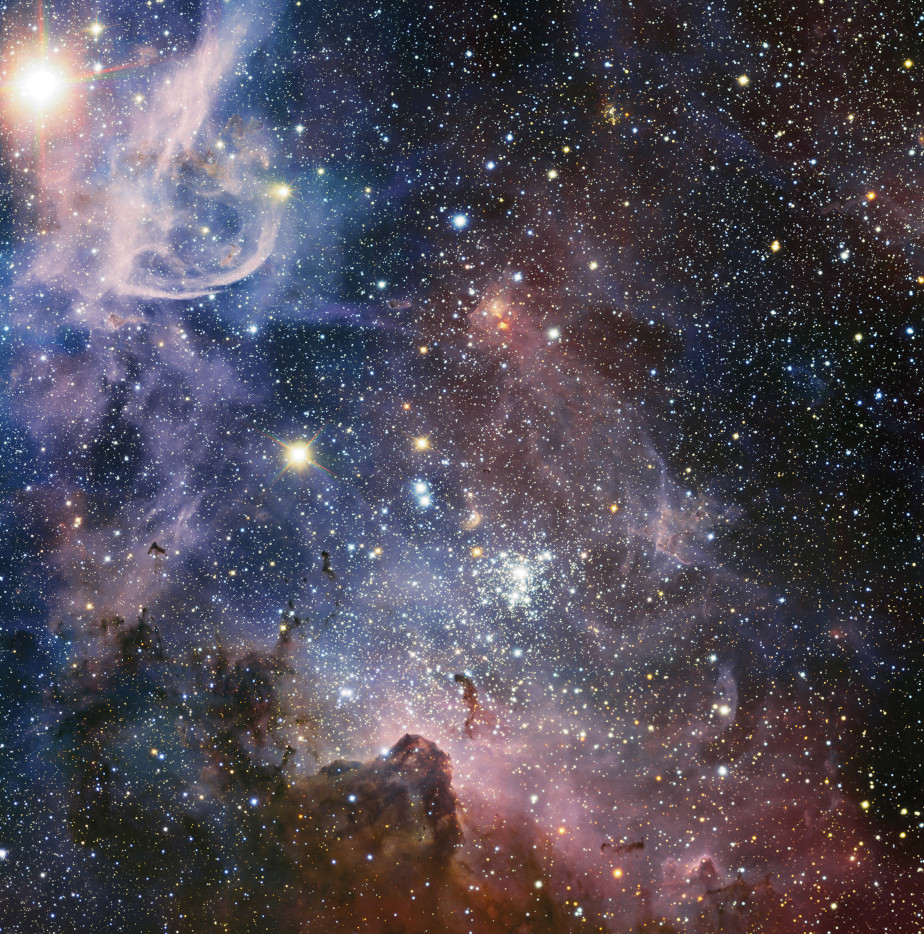 The colored image shows colorful nebula and white stars in the universe.