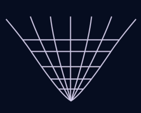 Straight white lines on a black background start from a point and diverge evenly.