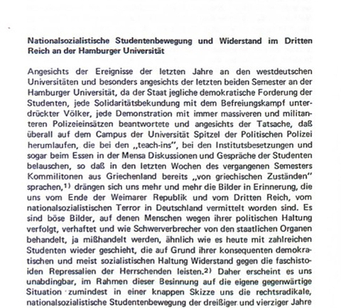 Refutation of students from 1969 which discusses the National Socialist history of the University