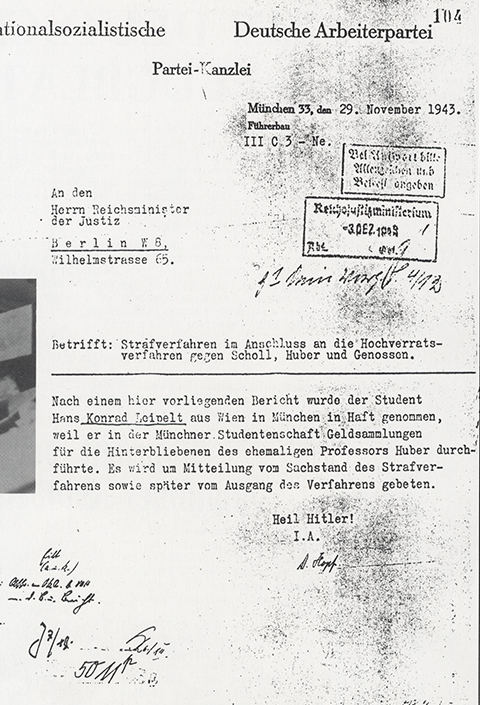 Document from the criminal proceeding against student Hans leipelt
