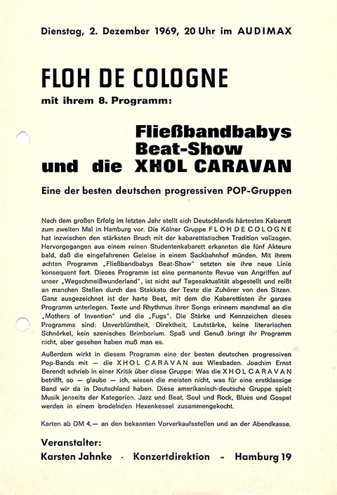 Flyer from a Floh de Cologne concert at the audimax in 1969.