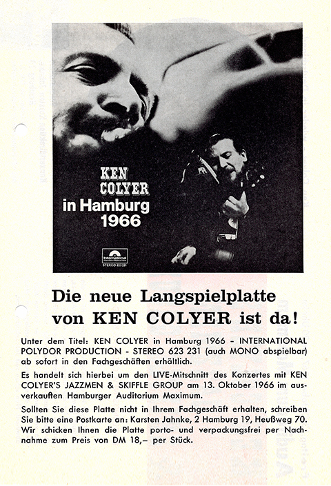 Advertisement for a records from a Ken Colyer concert.