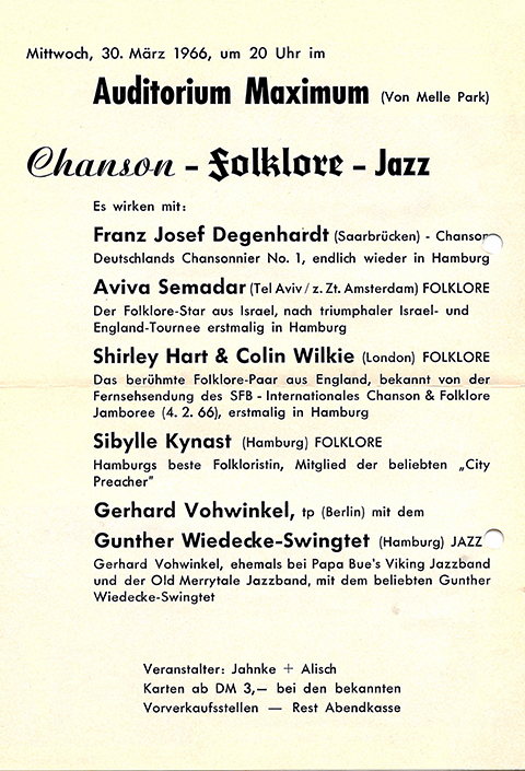 Flyer from a Jazz and folk concert.